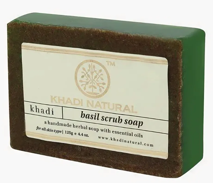 125 Basil Scrub Handmade Herbal Soap With Essential Oils Khadi Natural