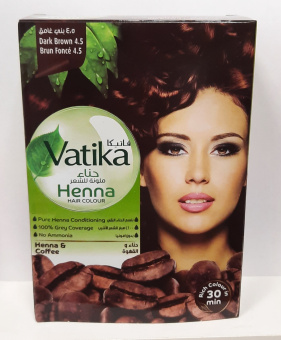 Хна краска коричневая цвет кофе для волос на основе хны 60г (6 пакетов по 10 г) Ватика Дабур Henna Hair Colours Vatika Dabur