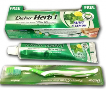 Зубная паста гель с мятой и лимоном 150 г в подарок зубная щетка Дабур Herb'l Mint Lemon Gel Dabur Toothpaste