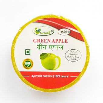 Мыло аюрведическое с натуральной мочалкой Зеленое яблоко 75 г Кармешу Green Apple Karmeshu