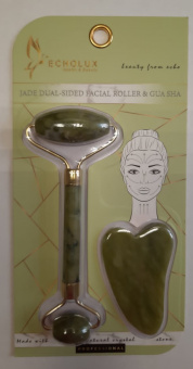 Ролик для лица из 100% нефрита 14 см и скребок 7 см Jade Dual Sided Facial Roller Gua Sha Echolux