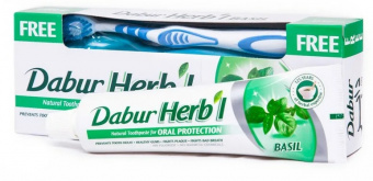 Зубная паста с базиликом 150 г в подарок зубная щетка Дабур Toothpaste Herbl Basil Dabur
