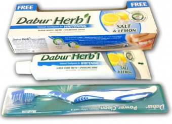 Зубная паста Соль Лимон 150 г в подарок зубная щетка Дабур Toothpaste Herbl Salt Lemon Dabur
